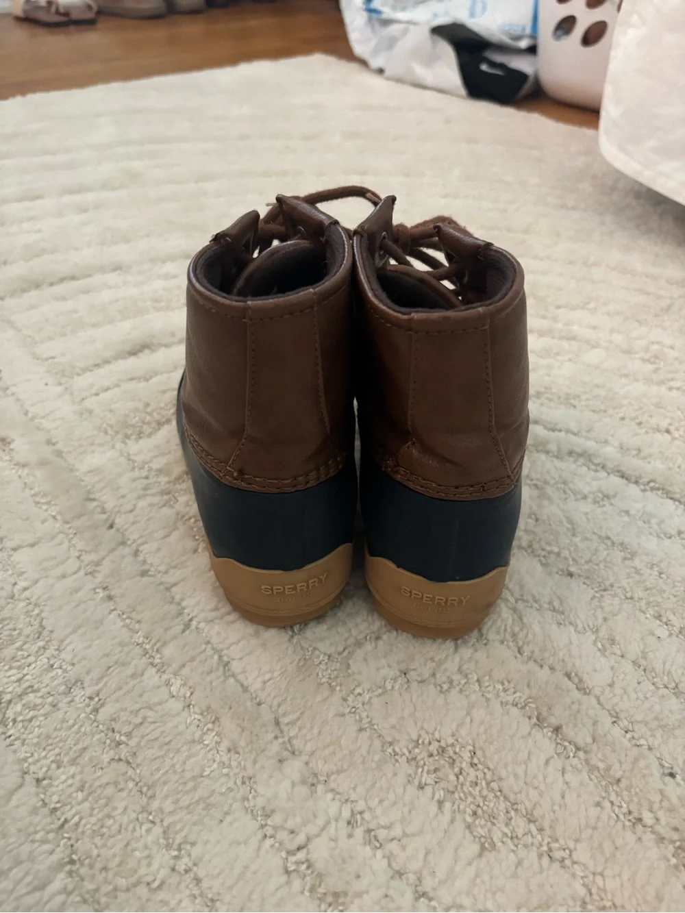 Sperry Kids Brown and Navy Lace-Up Duck Boots
